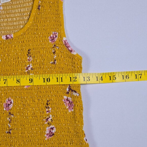 Japna Yellow Smocked Floral Crop Top Size L Square Neck Ruffle Hem Boho Stretchy - Picture 11 of 12